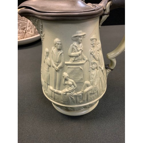 144 - A 19th Century Ridgway & Abington Pottery Relief Moulded Jug, depicting a scene of a Slave Sale, The... 