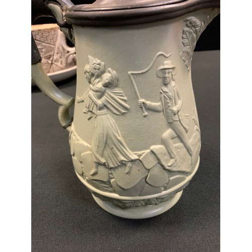 144 - A 19th Century Ridgway & Abington Pottery Relief Moulded Jug, depicting a scene of a Slave Sale, The... 