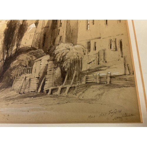 270 - John Lewis Wood (1813 - 1901)
Rue des Fossees, Honfleur
signed, sepia study, 18cm x 26cm