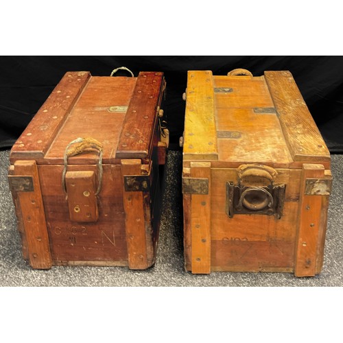 288 - A pair of metal bound ammunition/instrument cases, embossed PB & Co 1943, C102 IV/I N, to one and C ... 