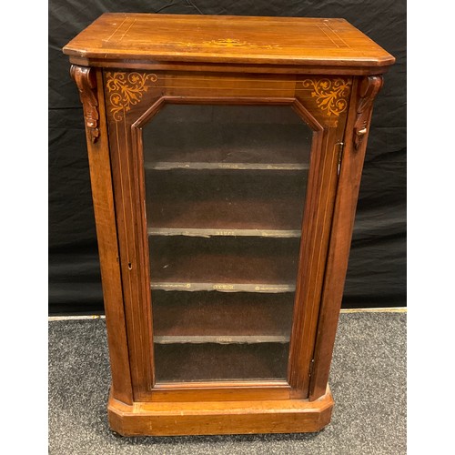 297 - A Victorian walnut music cabinet, satinwood and ebony inlay to top, boxwood stringing throughout, gl... 