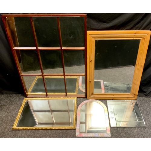 305 - A mahogany framed nine panel wall mirror, 110cm x 84cm others smaller, pine , gilt etc (5)