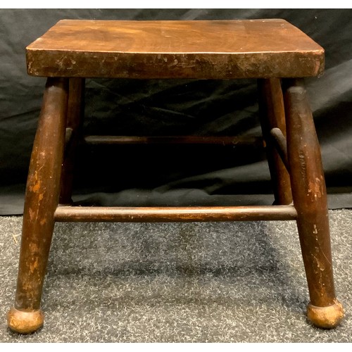 325 - A 19th century joint stool, rectangular top, turned tapering legs, bar stretchers, 30.3cm high,30cm ... 