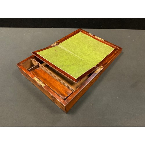 324A - A Victorian mahogany marquetry inlaid writing slope, fitted interior, 26cm x 20cm x 10cm