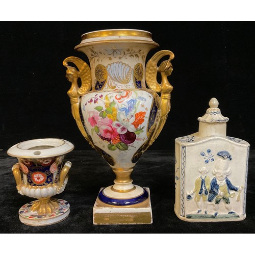 888 - An 18th century Prattware tea caddy, moulded in high relief with King Charles III and Queen Charlott... 