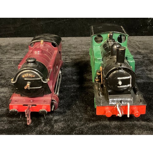 907 - Toys & Juvenalia - a Hornby O Gauge tinplate and clockwork 0-4-0 tank locomotive, later repainted/ov... 