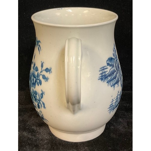 55 - A large Worcester Plantation pattern bell shaped mug, printed in cobalt blue, 15cm high, c.1770