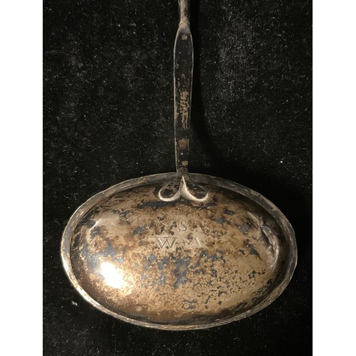 252 - A Georgian silver toddy ladle, inscribed SWA, balleen handle, 39cm long