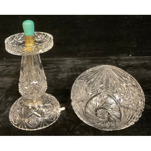 983 - A cut glass mushroom table lamp, 35cm high