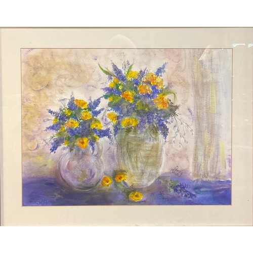 1015 - Pamela Randal
Gold and Blue Bouquets
signed, mixed media, 30cm x 40cm