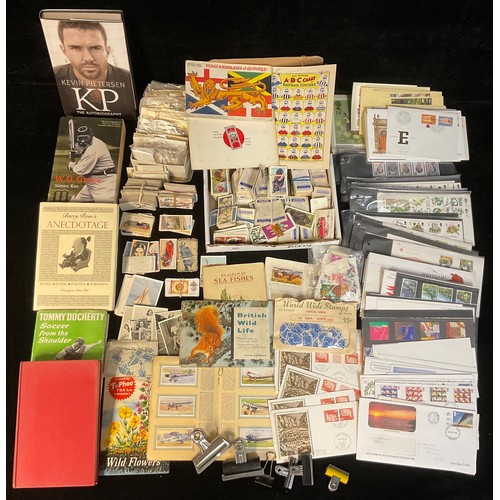 1030 - Stamps - eclectic box of material, covers, FDC, loose in packets, cigarette cards in books and loose... 