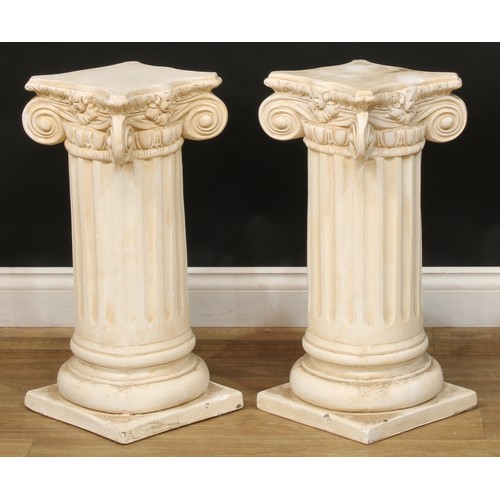 4 - Interior Decoration - a pair of Neo-Classical style Ionic column statuary pedestals, 61cm high, the ... 