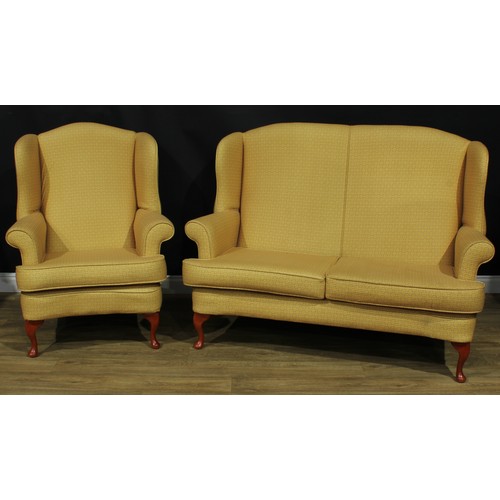 15 - A contemporary Queen Anne style drawing room suite, comprising a pair of sofas, 110.5cm high, 150cm ... 