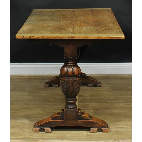 16 - A 17th century style oak refectory table, 73.5cm high, 152.5cm long, 76cm wide; a set of five chairs... 