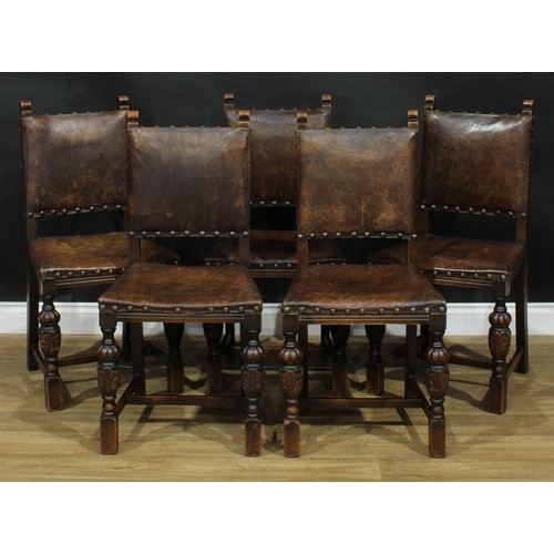 16 - A 17th century style oak refectory table, 73.5cm high, 152.5cm long, 76cm wide; a set of five chairs... 