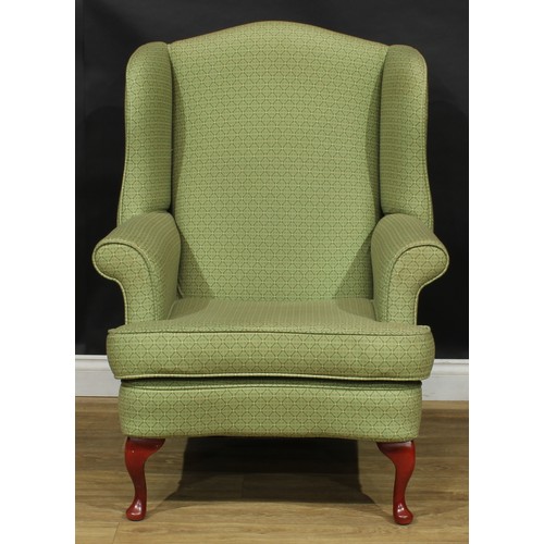 17 - A pair of contemporary George II style wingback armchairs, by Shackletons, 110.5cm high, 83cm wide, ... 