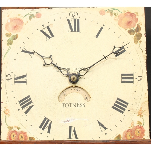 202 - A George III oak and mahogany longcase clock, 28cm square dial inscribed Jacob Jacobs, Totness, Roma... 