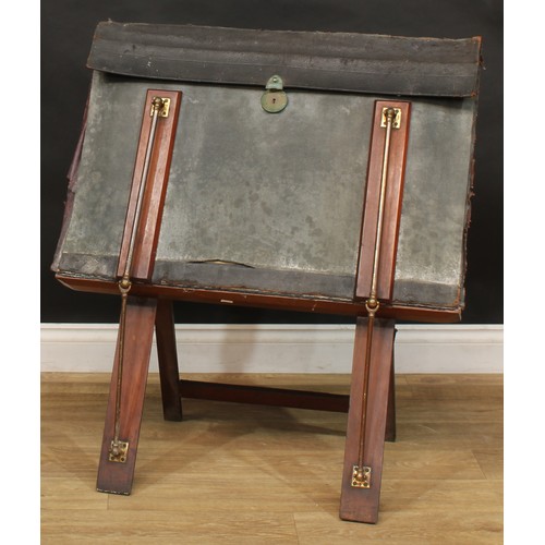 205 - An early 20th century mahogany and brass library folio stand, 90cm high, 81cm wide, c.1900