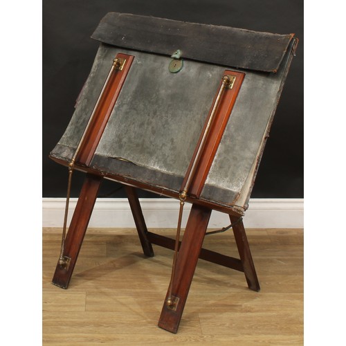 205 - An early 20th century mahogany and brass library folio stand, 90cm high, 81cm wide, c.1900