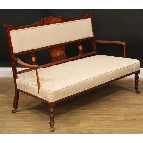 207 - An Edwardian Sheraton Revival mahogany and marquetry sofa, 84cm high, 134cm wide, the seat 123cm wid... 