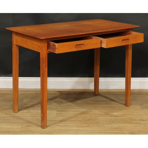 208 - A pair of mid 20th century oak side tables, each with a rounded rectangular top above a pair of frie... 