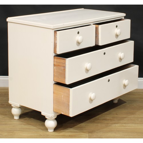 212 - A late Victorian painted pine chest, of two short and two long drawers, turnip feet, 89cm high, 102.... 