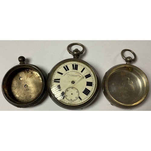 1138 - A 19th century silver open face pocket watch, white enamel dial with bold Roman numerals, subsidiary... 