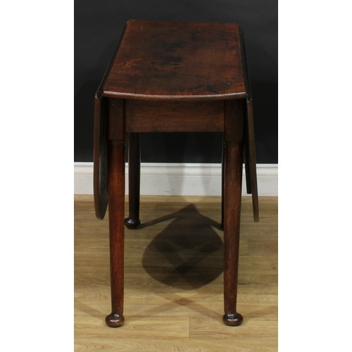 216 - A George II and later oak gateleg table, oval top with fall leaves, one a later replacement, straigh... 