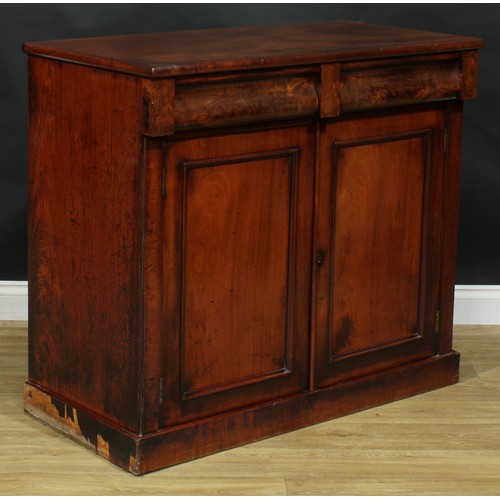 308 - A 19th century mahogany low chiffonier or side cabinet, rectangular top above a pair of ogee moulded... 