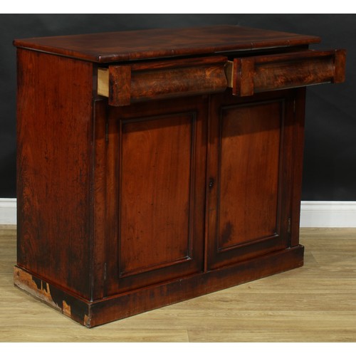 308 - A 19th century mahogany low chiffonier or side cabinet, rectangular top above a pair of ogee moulded... 