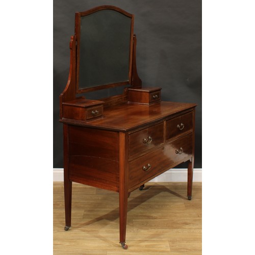 309 - An Edwardian mahogany dressing chest, outlined throughout with boxwood and ebony stringing, 154cm hi... 