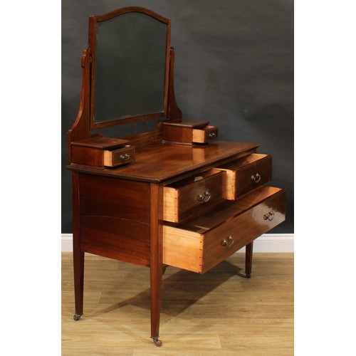 309 - An Edwardian mahogany dressing chest, outlined throughout with boxwood and ebony stringing, 154cm hi... 