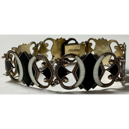 1151 - A Norwegian sterling silver and enamel open work bracelet, Bernard Meldahl, 925s, Made in Norway, 19... 