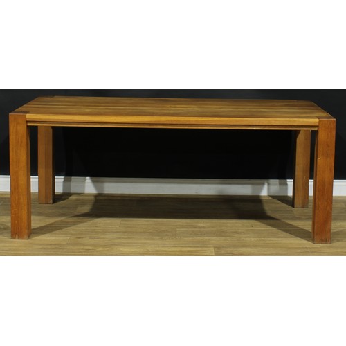 412 - A contemporary oak dining table, rectangular top, square legs, 76cm high, 190cm long, 90cm wide