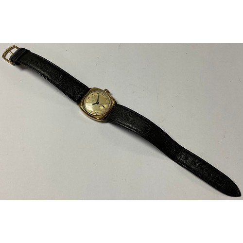 1182 - A gentleman's 9ct gold Rotary watch, Arabic numerals, subsidiary seconds dial, marked 375, black lea... 