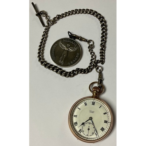 1186 - A 9ct rose gold open face pocket watch, white enamel dial, Roman numerals, subsidiary seconds dial, ... 