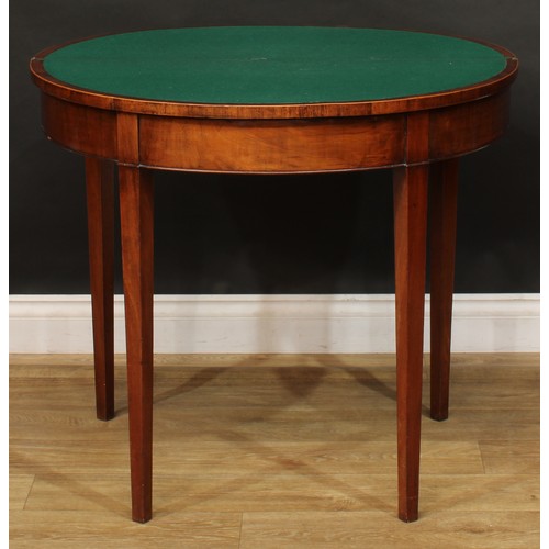 804 - A George III mahogany demilune card table, 73cm high, 84cm wide, 41cm deep