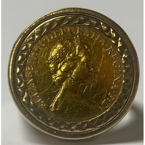 1205 - An Elizabeth II gold half sovereign, 1982, mounted in 9ct gold as a signet ring, size S, 9.5g