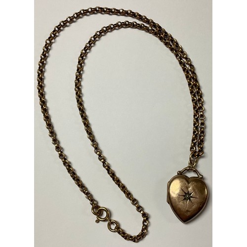 1213 - A Victorian rose gold necklace chain with gold plated love heart locket, 11g