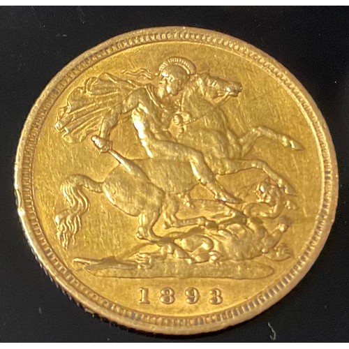 1217 - Coins - GB, Queen Victoria half sovereign, 1893