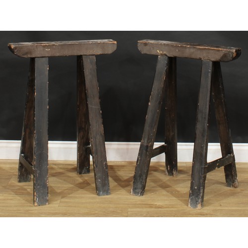 1278 - A pair of vernacular pine sawhorses, 82.5cm high, 59cm wide (2)