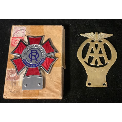 1229 - The order of the road car badge, chrome plated and emerald; another similar; AA car badge(2)