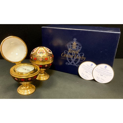 1 - A Royal Crown Derby limited edition Millennium globe thermometer and a Millennium globe aneroid baro... 