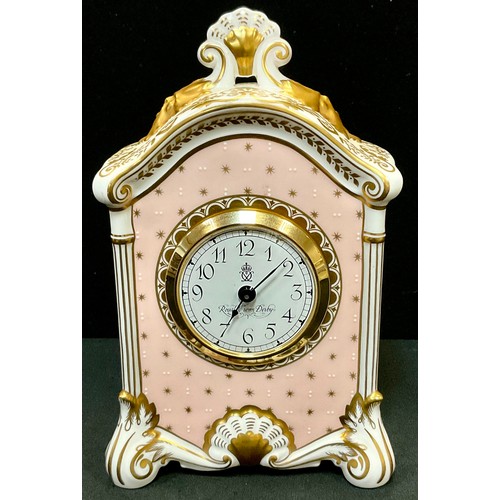 24 - A Royal Crown Derby 250 collection mantel clock, commemorating 250 years of china production in Derb... 