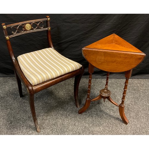 30 - A Regency style stained Beech hall chair, 72cm high x 45cm wide;  a 19th century mahogany drop-leaf ... 