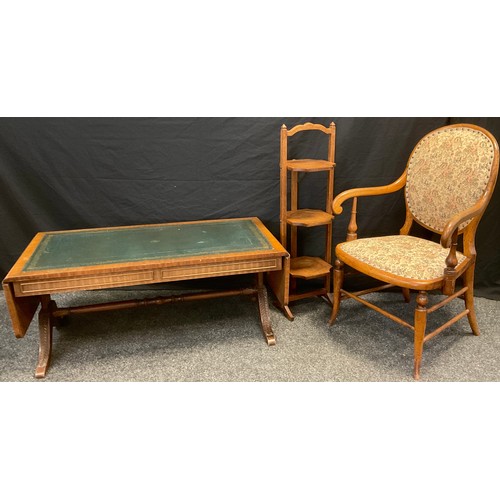 33 - A Victorian walnut open armchair, upholstered back and seat, turned supports, c.1880, 91.5cm high;  ... 