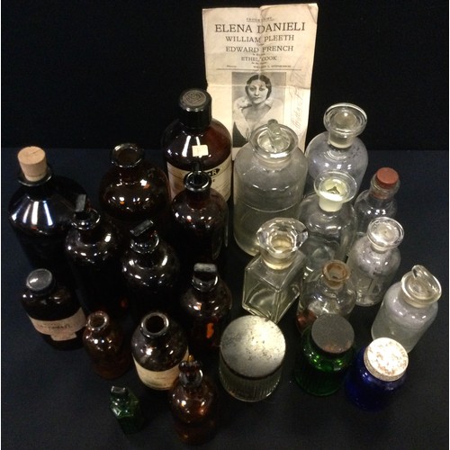 365 - Apothecary & Scientific Bottles & Jars - assorted colours, sizes, labels, inc Silver Nitrate, Benzen... 