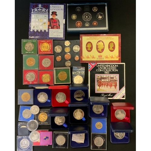 366 - Coins - Royal Mint proof sets, 1993, 1994, 1983;  proof medallions nickel silver, Tower mint, etc, p... 