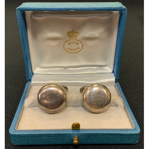 418 - A pair of Georg Jensen Danish 925 silver cufflinks, domed cabochon top, impressed marks, no 25, 13.9... 