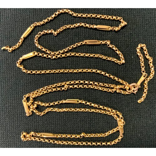 437 - A yellow/rose metal fancy link two strand necklace, unmarked, 11.5g